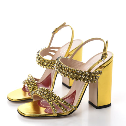 Gucci Nappa Silk Crystal Bertie High Heel Sandals 36 Gold 3 of 9