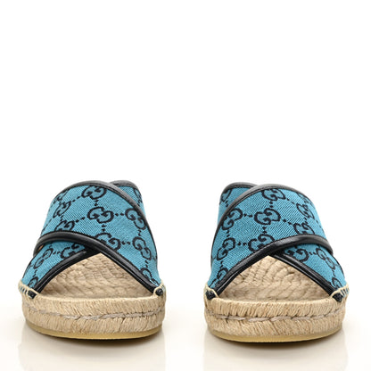 Gucci Monogram Multicolor Criss Cross Espadrille Sandals 35.5 Light Blue 2 of 8