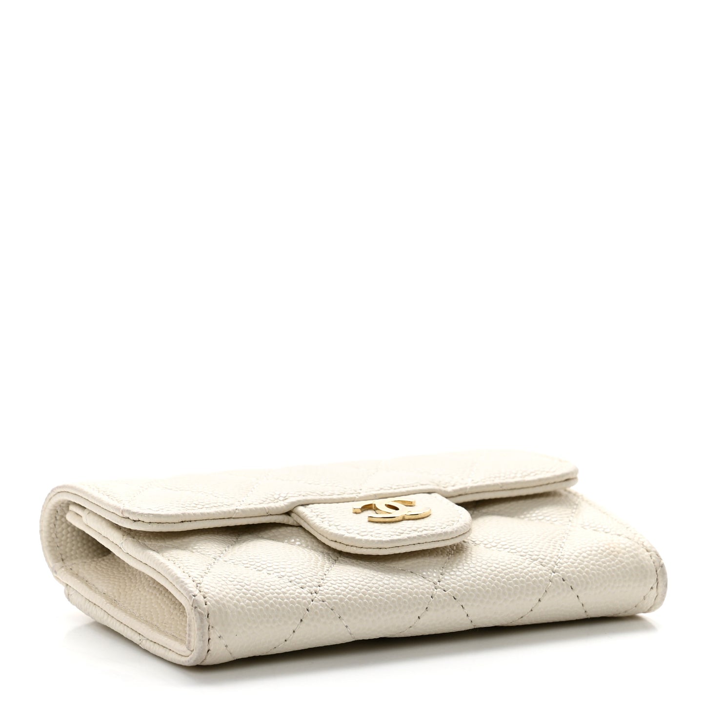 Caviar Quilted Flap Card Holder Wallet White