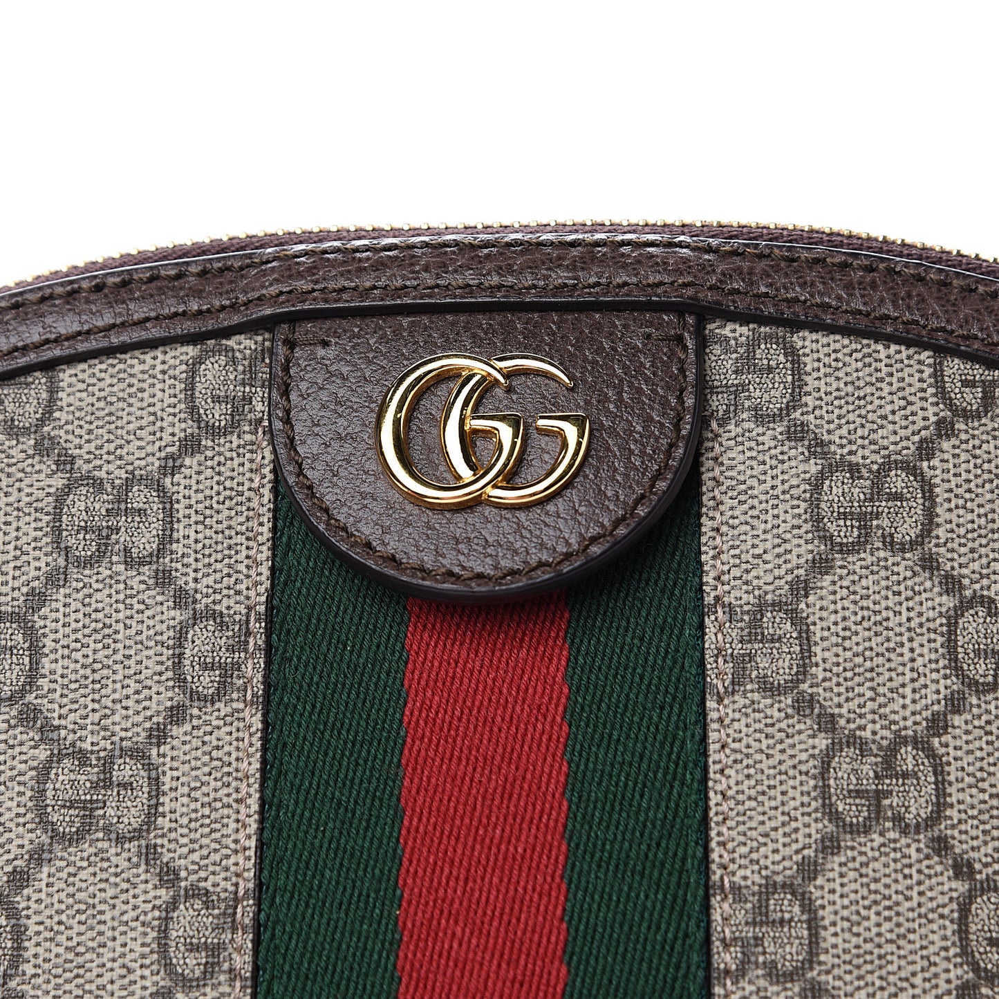 GG Supreme Monogram Textured Dollar Calfskin Web Small Ophidia Dome Shoulder Bag Beige Ebony New Acero