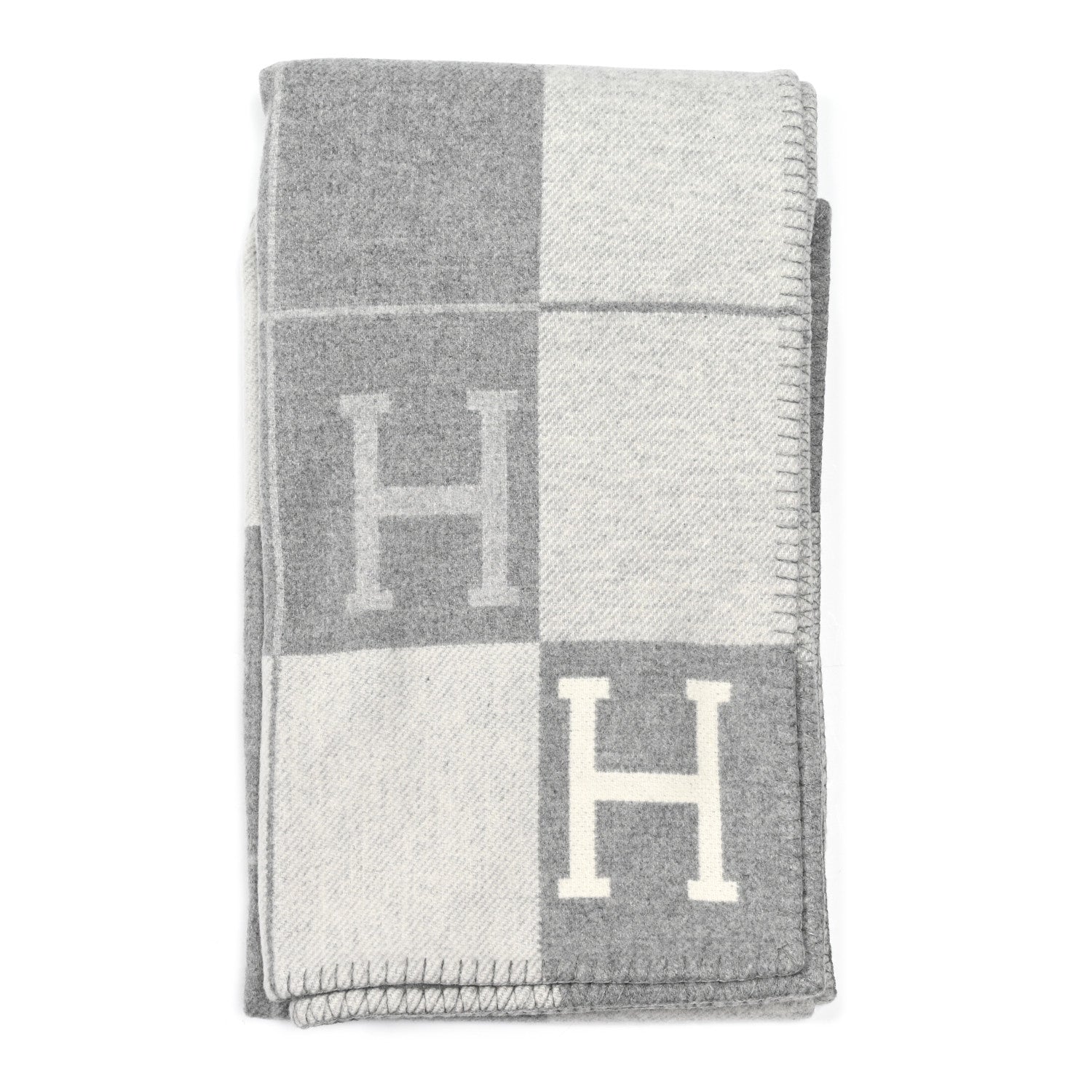 Hermes Wool Cashmere Avalon III Blanket Ecru Gris Clair 1 of 3