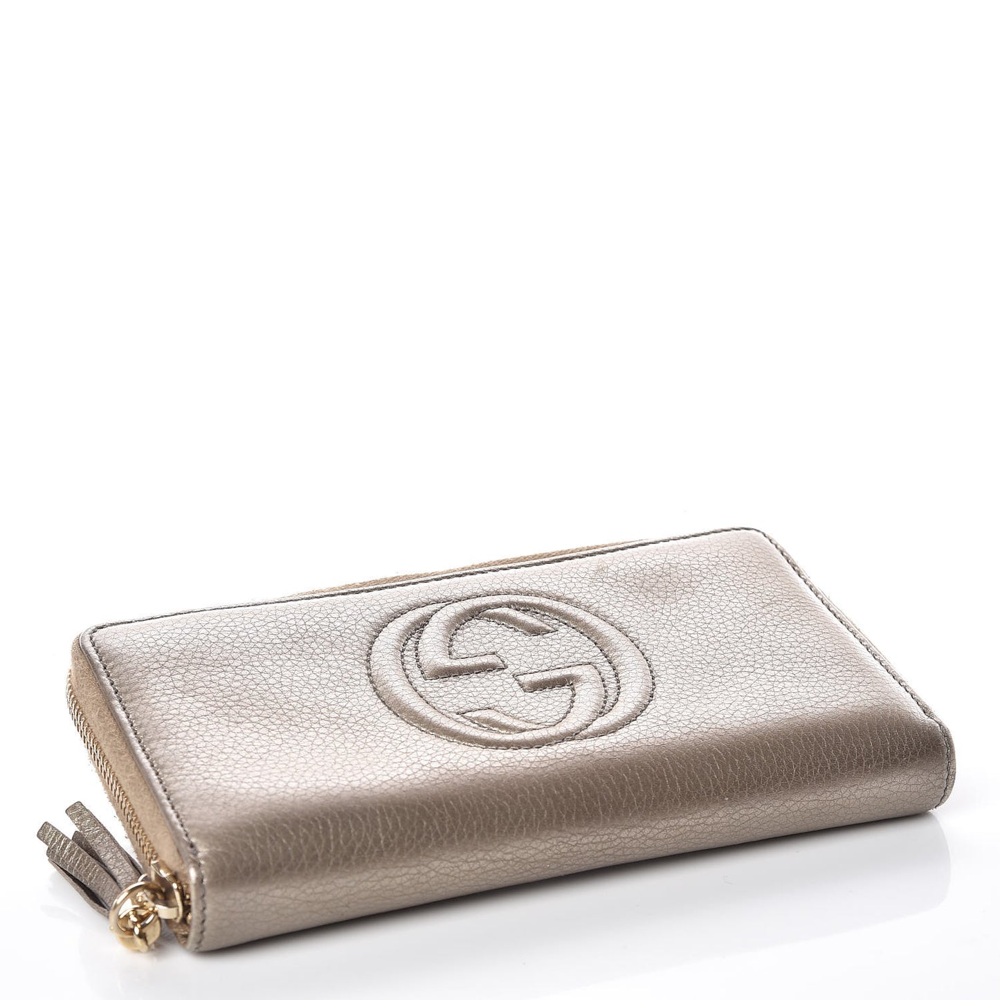 Metallic Pebbled Calfskin Soho Zip Around Wallet Golden Beige