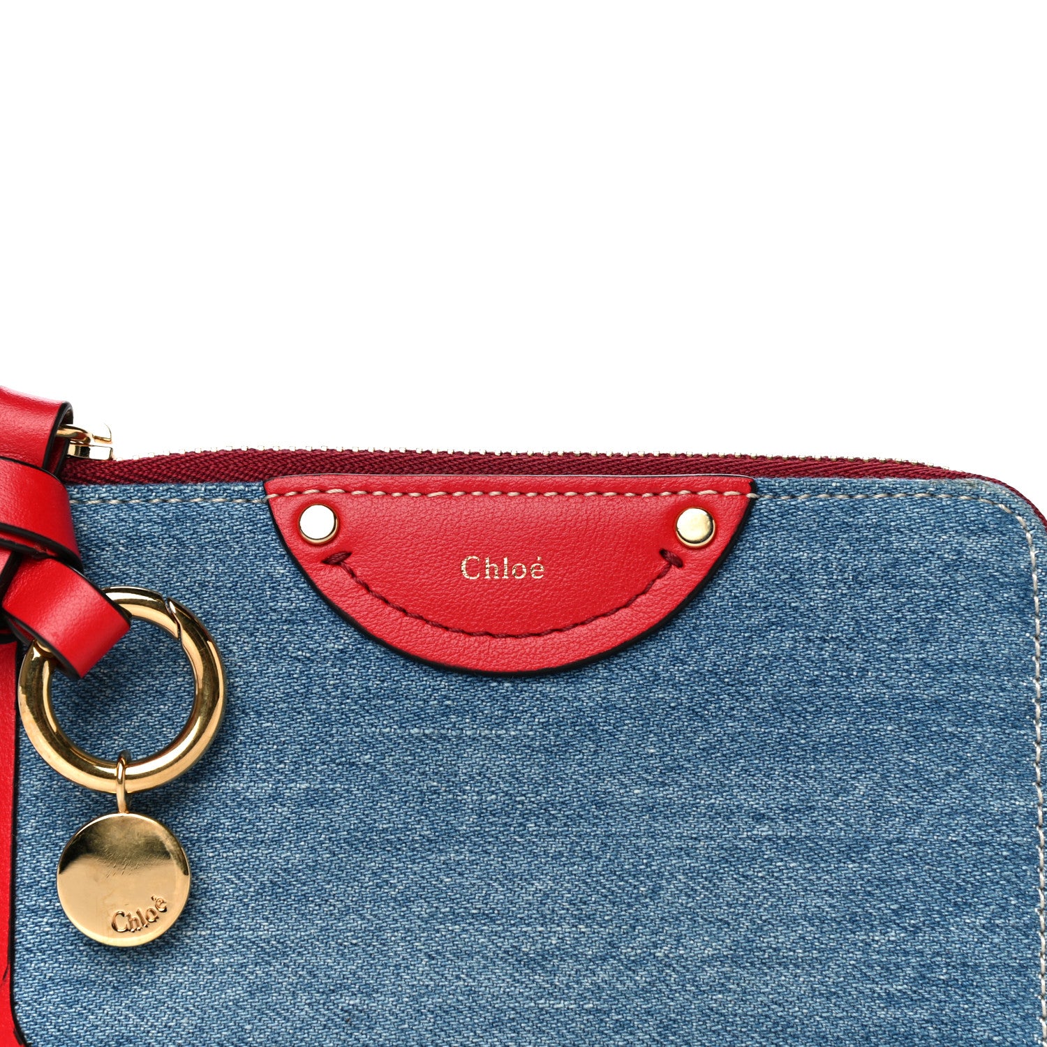 Chloe Calfskin Denim Alphabet Purse Wallet Blue Red 11 of 13