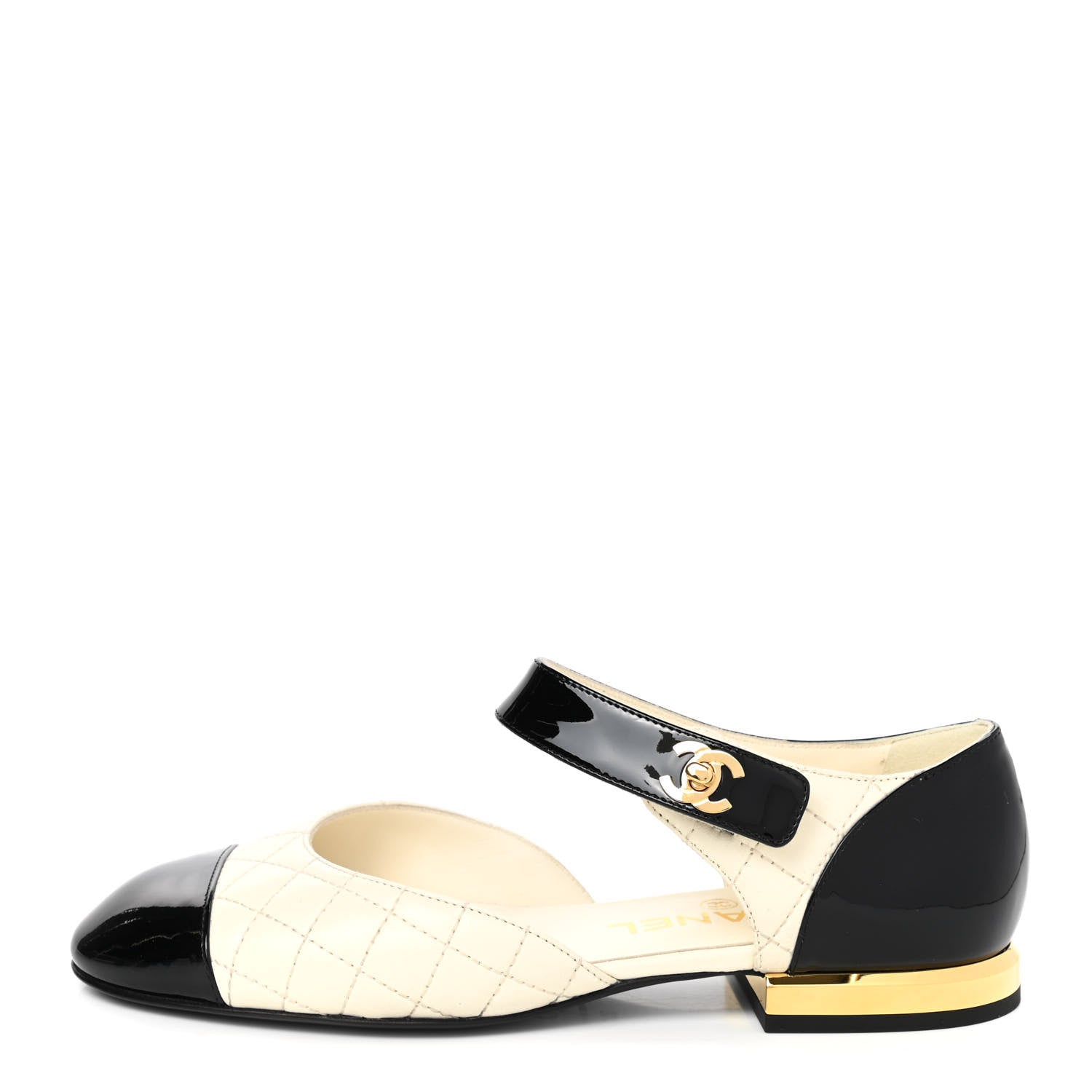 Chanel Patent Lambskin Quilted Cap Toe Ballerina Flats 35 Ivory Black 1 of 8