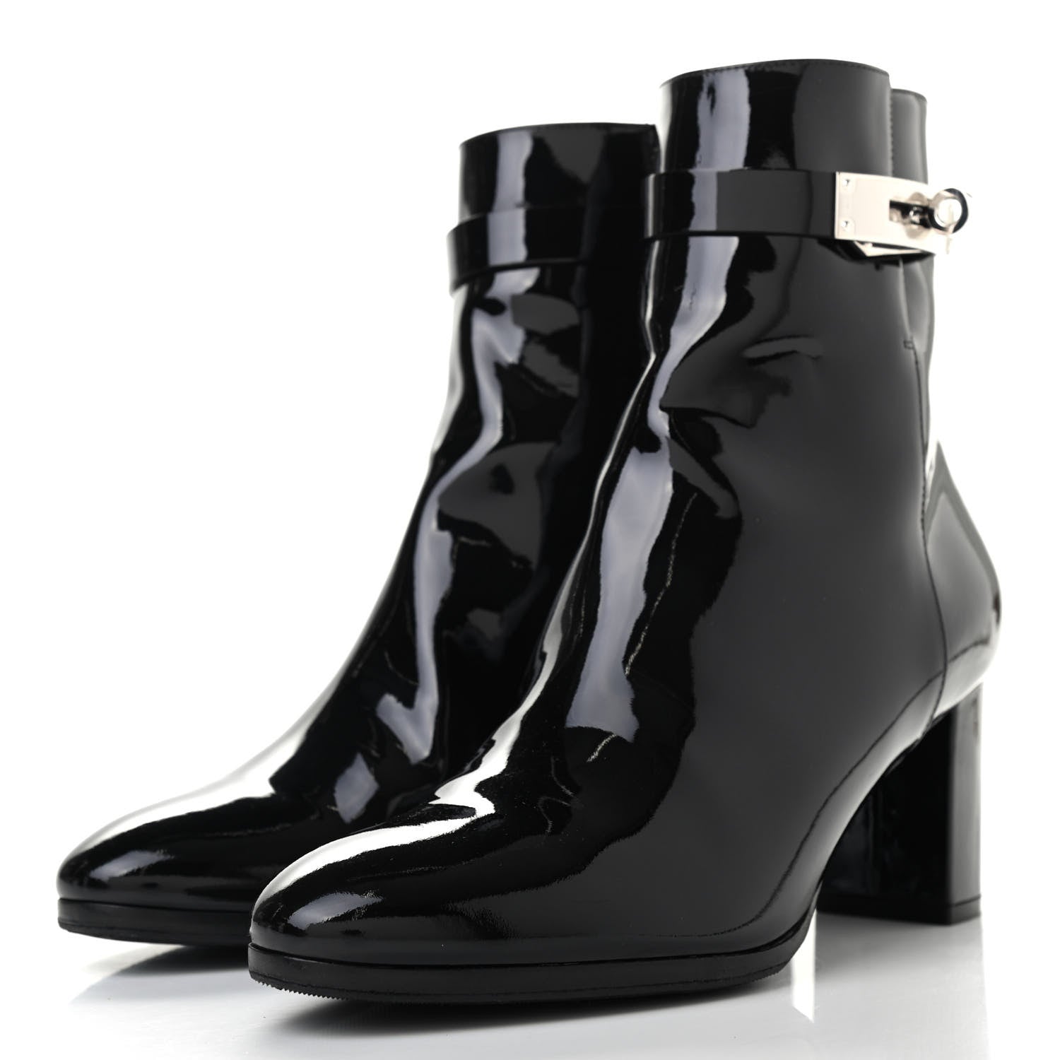 Hermes Patent Saint Germain Ankle Boots 37 Black 3 of 8