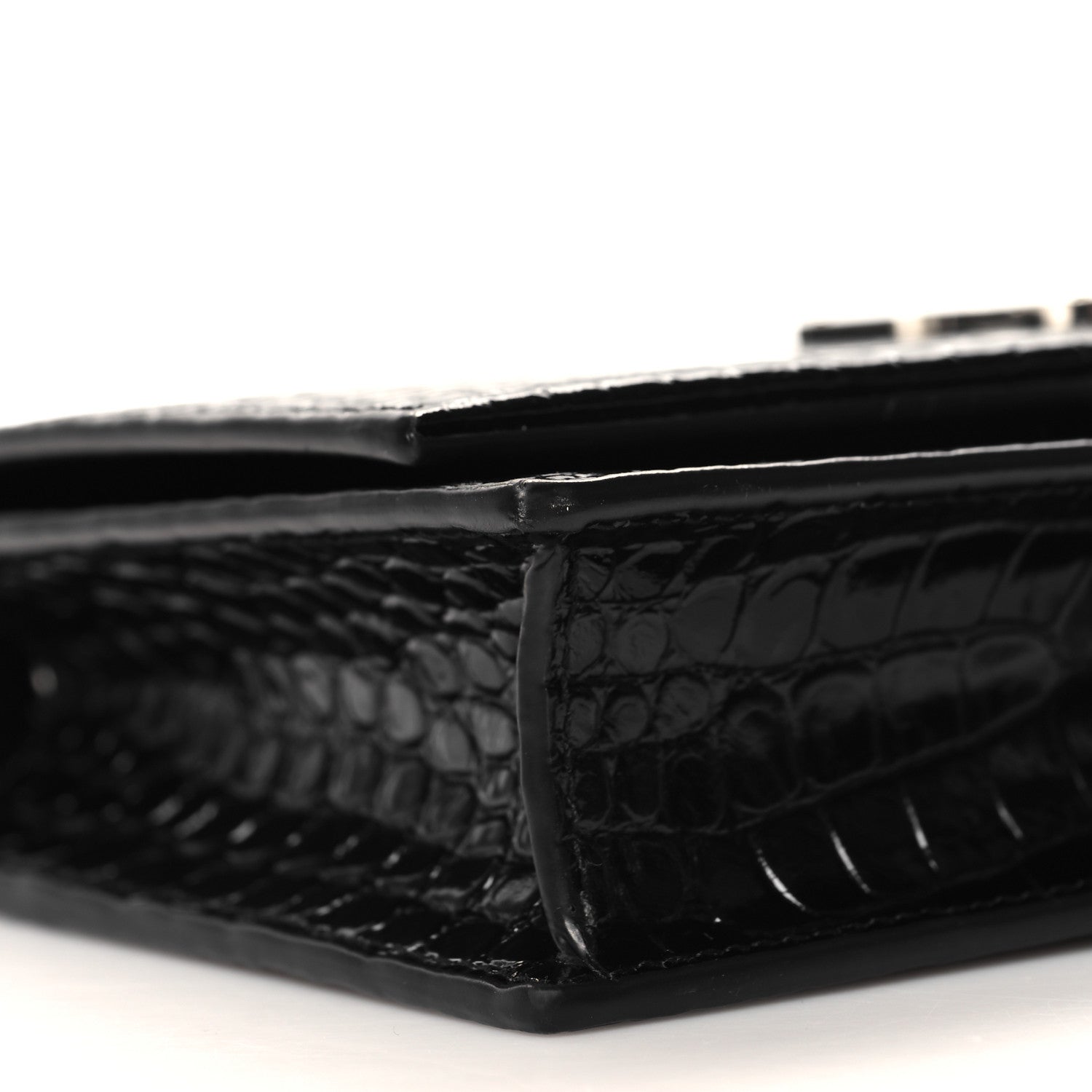Saint Laurent Calfskin Crocodile Embossed Small Classic Monogram Kate Tassel Satchel Black 8 of 9