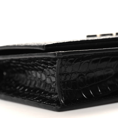 Saint Laurent Calfskin Crocodile Embossed Small Classic Monogram Kate Tassel Satchel Black 8 of 9