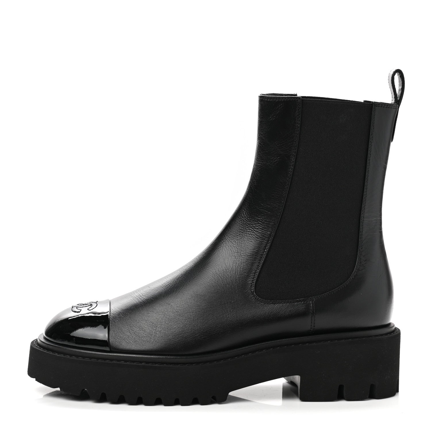 Chanel Crumpled Calfskin Patent Cap Toe Short Boots 40 Black 1 of 8