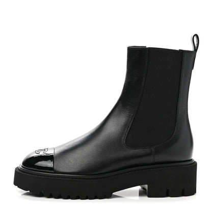 Chanel Crumpled Calfskin Patent Cap Toe Short Boots 40 Black 1 of 8