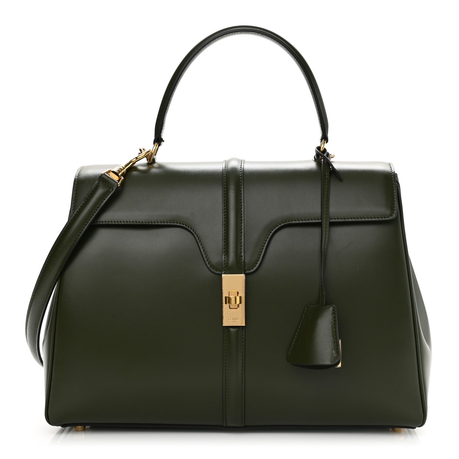 Celine Satinated Calfskin Medium 16 Top Handle Bag Khaki 1 of 17