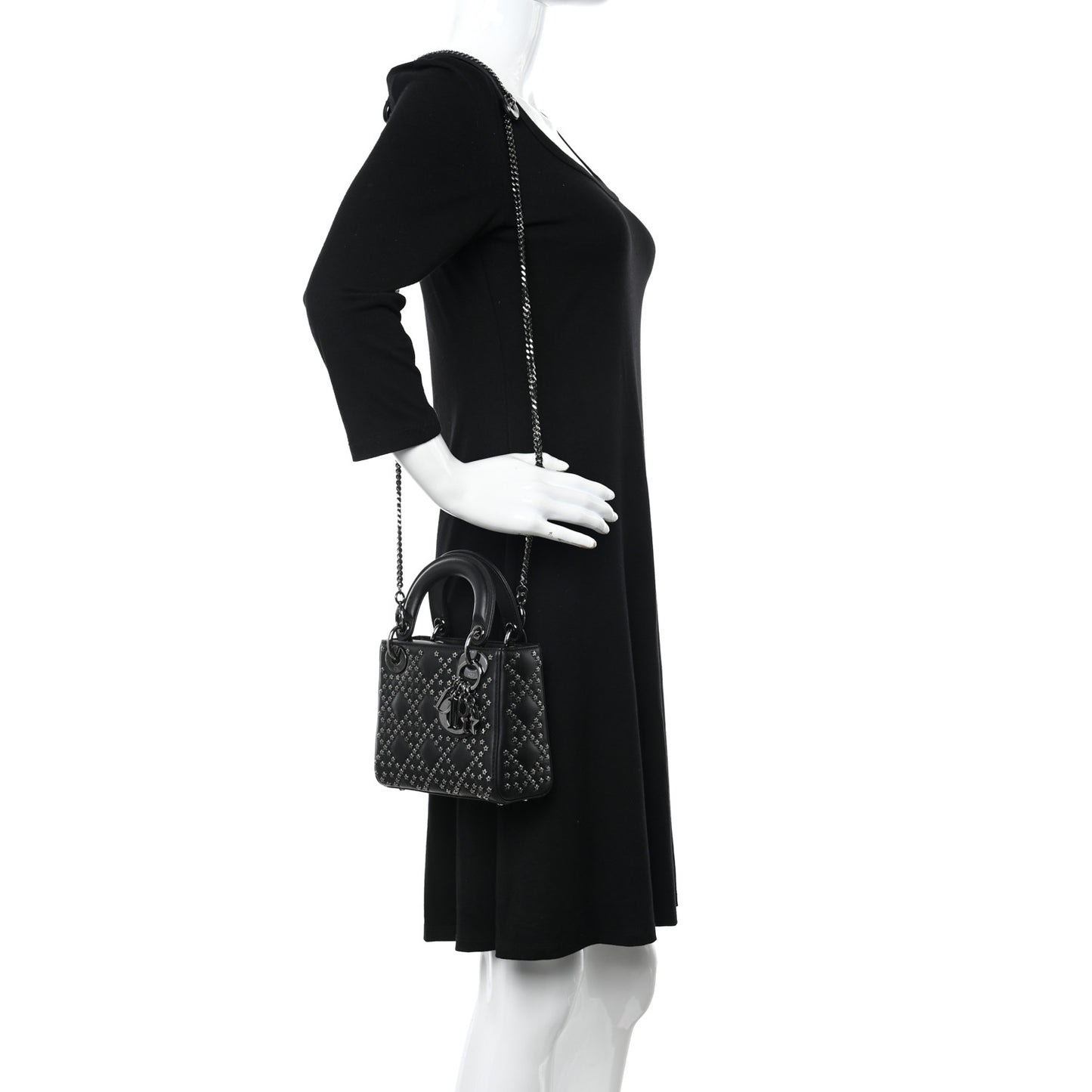 Lambskin Cannage Lucky Star Studded Mini Lady Dior Black Black