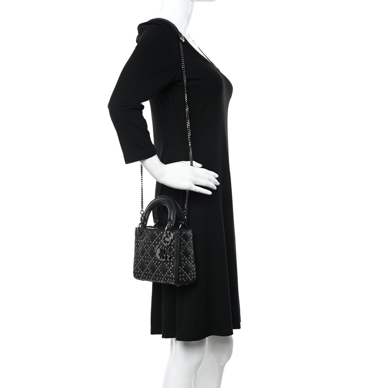 Christian Dior Lambskin Cannage Lucky Star Studded Mini Lady Dior Black Black 2 of 13