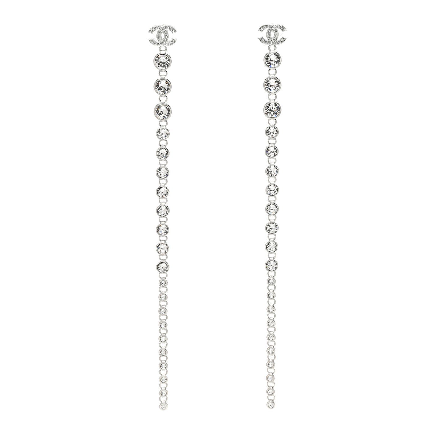 Crystal CC Long Drop Earrings Silver