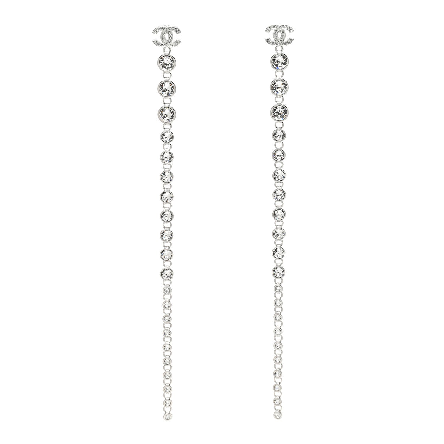 Chanel Crystal CC Long Drop Earrings Silver 1 of 4