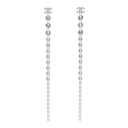 Chanel Crystal CC Long Drop Earrings Silver 1 of 4