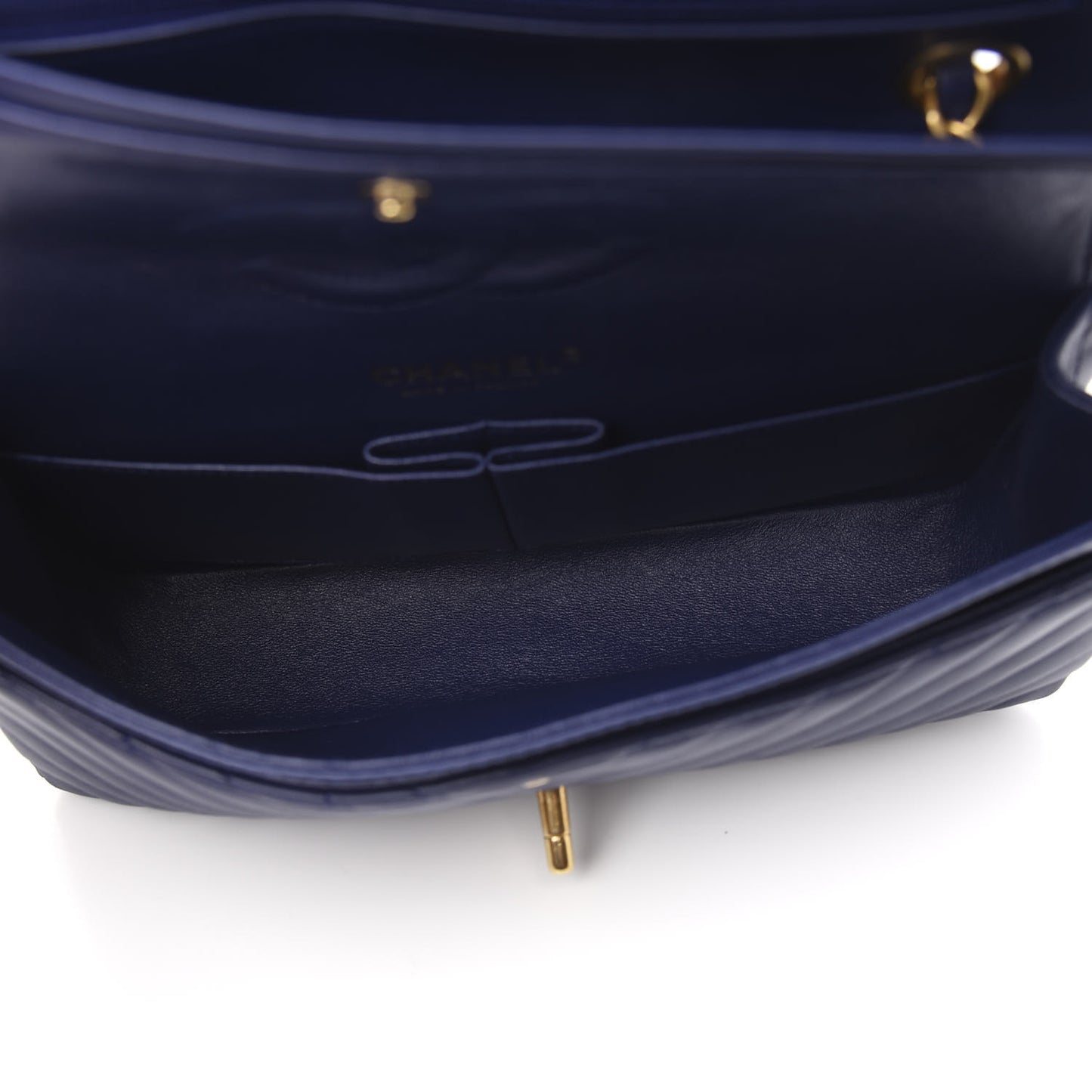 Lambskin Chevron Quilted Medium Double Flap Blue