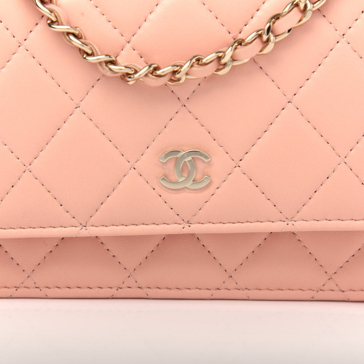 Lambskin Quilted Mini Wallet On Chain WOC Light Pink