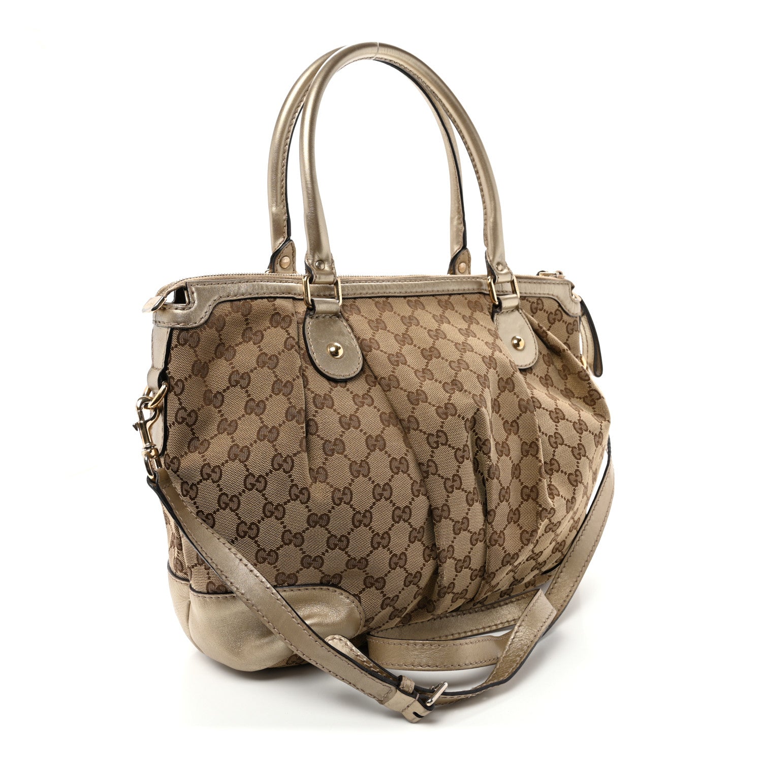 Gucci Metallic Monogram Large Sukey Top Handle Bag Beige Gold 3 of 10