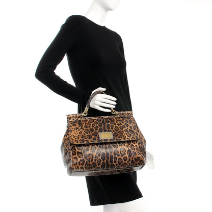 Dolce & Gabbana Calfskin Embossed Leopard Print Large Miss Sicily Shopper Tote 3 of 15
