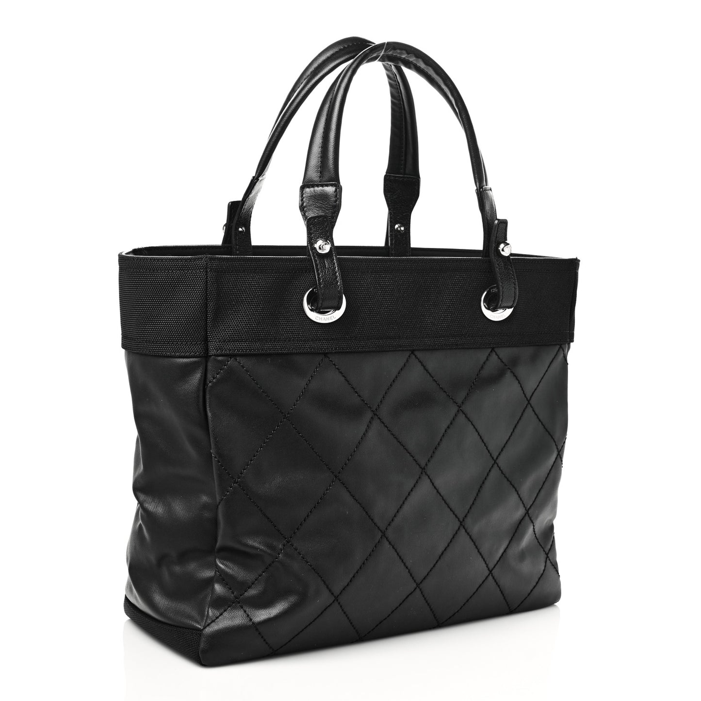 Coated Canvas Quilted Large Paris Biarritz Tote Black