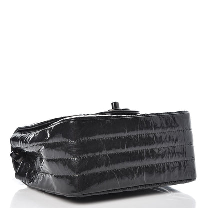 Chanel Metallic Patent Crumpled Calfskin Chevron Quilted Mini Square Flap Black 4 of 8