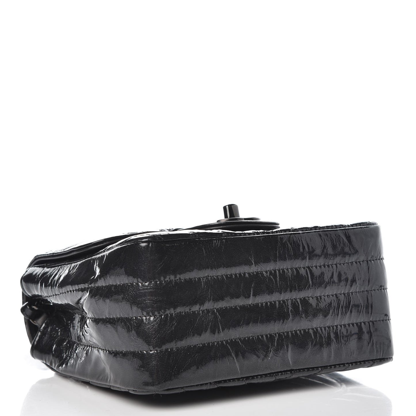 Metallic Patent Crumpled Calfskin Chevron Quilted Mini Square Flap Black