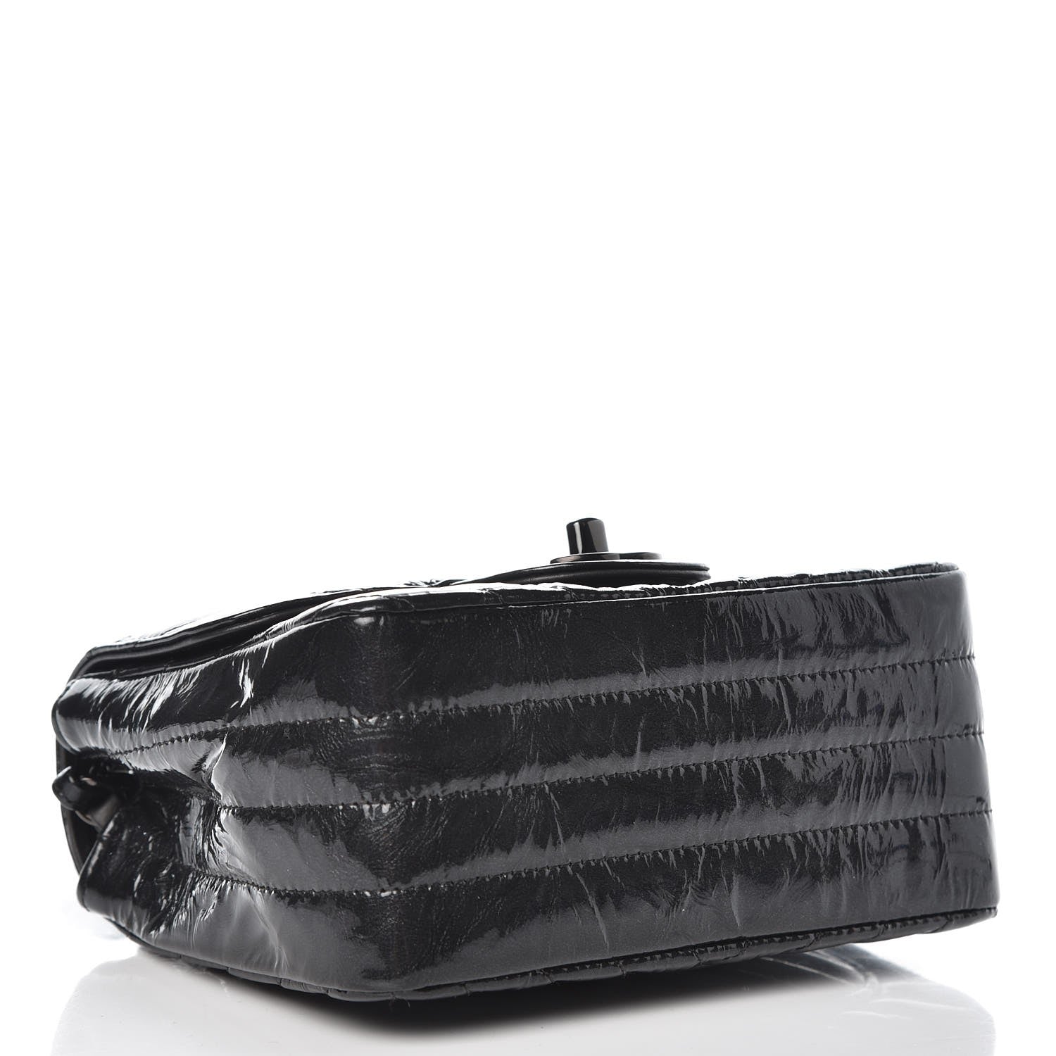 Chanel Metallic Patent Crumpled Calfskin Chevron Quilted Mini Square Flap Black 4 of 8