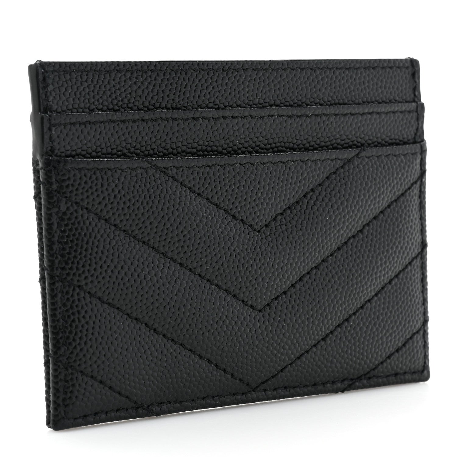 Saint Laurent Grain De Poudre Matelasse Chevron Monogram Credit Card Case Black 4 of 10