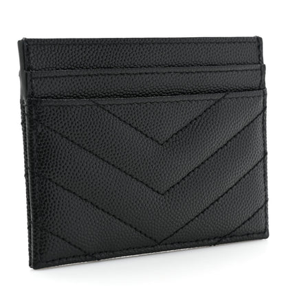 Saint Laurent Grain De Poudre Matelasse Chevron Monogram Credit Card Case Black 4 of 10