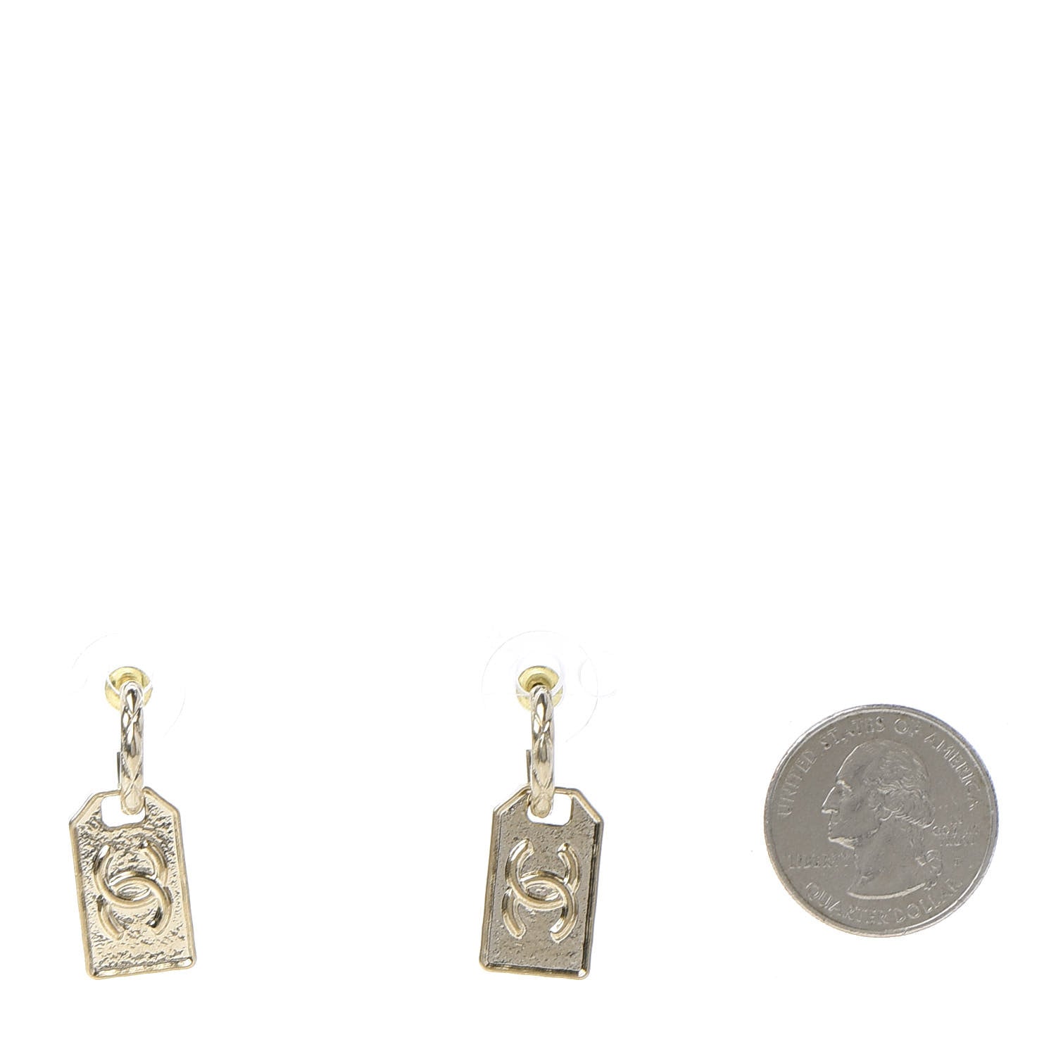 Chanel CC Tag Drop Earrings Gold 2 of 5