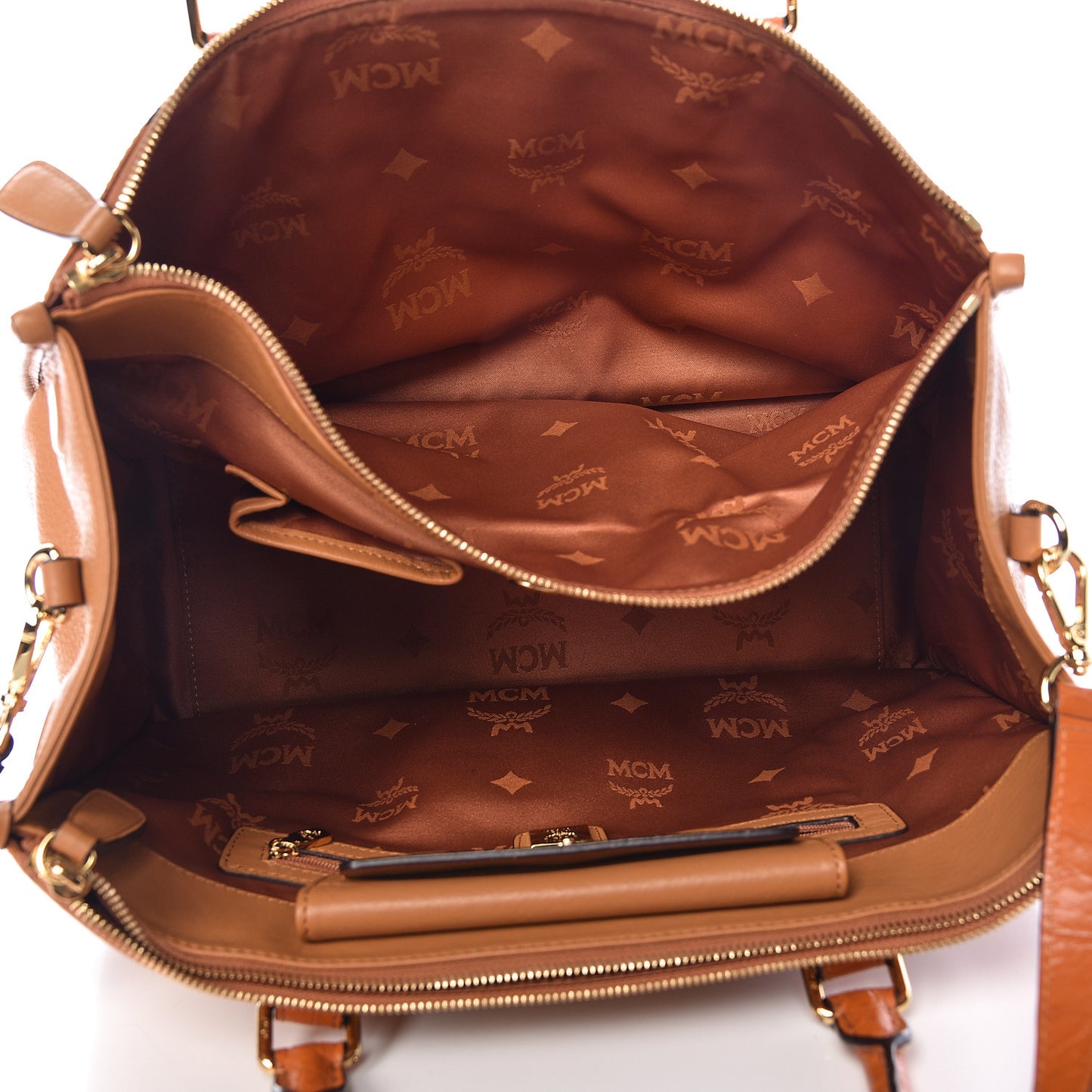Visetos Calfskin Crocodile Embossed Double Zip Tote Cognac