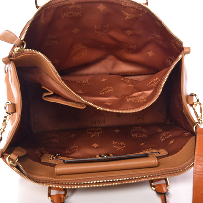 MCM Visetos Calfskin Crocodile Embossed Double Zip Tote Cognac 5 of 12