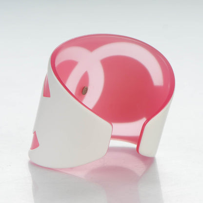 Chanel Resin CC Wide Cuff White Pink 3 of 4
