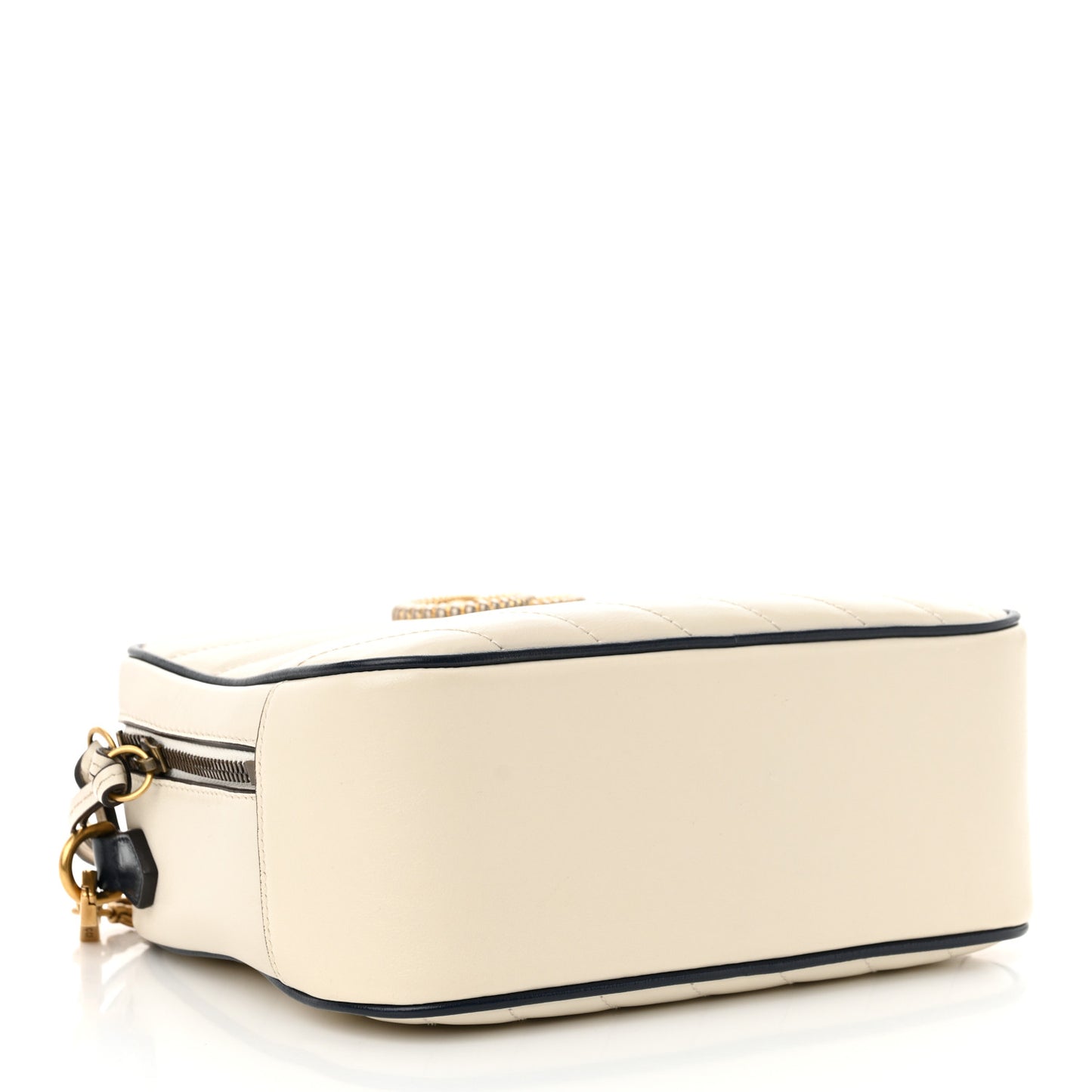 Vintage Effect Calfskin Matelasse Diagonal Small Torchon GG Marmont Bamboo Top Handle Shoulder Bag Mystic White Blue Agata