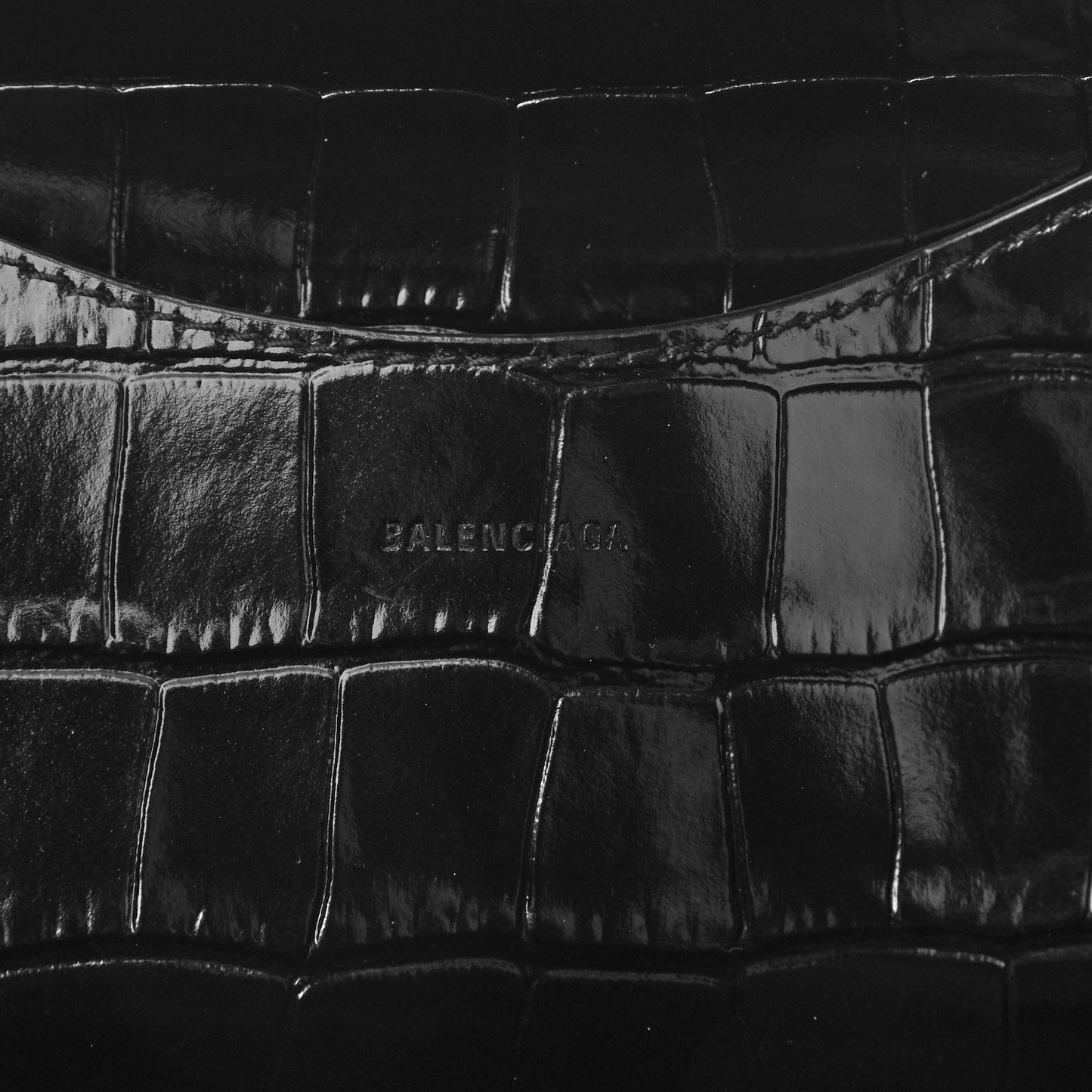 Shiny Supple Calfskin Crocodile Embossed Brass Hardware Neo Classic City Black