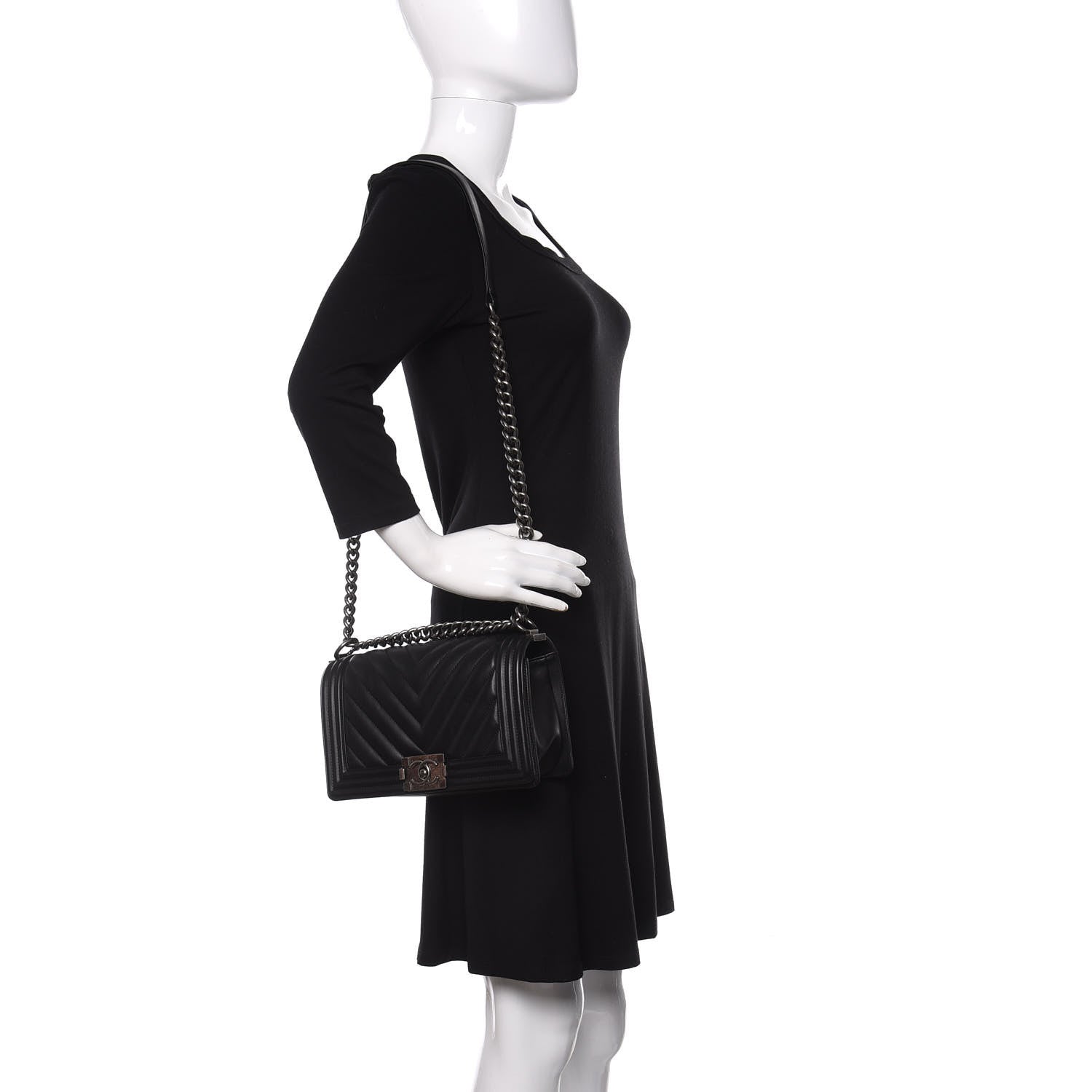 Chanel Lambskin Chevron Quilted Medium Boy Flap Black 2 of 16