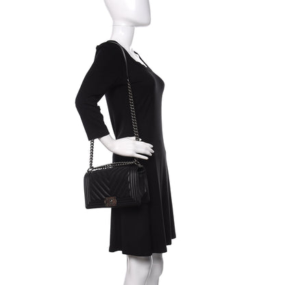 Chanel Lambskin Chevron Quilted Medium Boy Flap Black 2 of 16