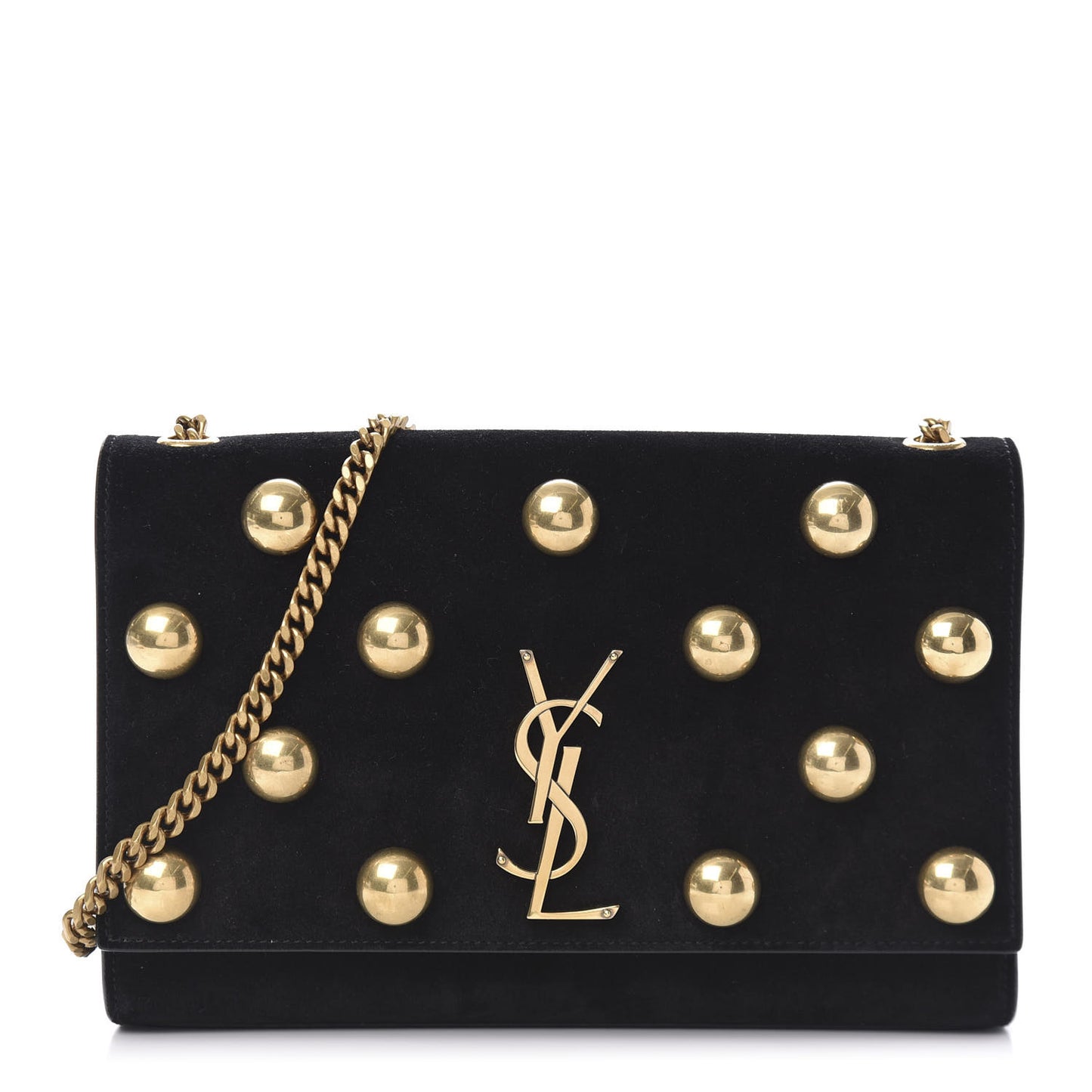 Suede Studded Medium Classic Monogram Kate Satchel Black