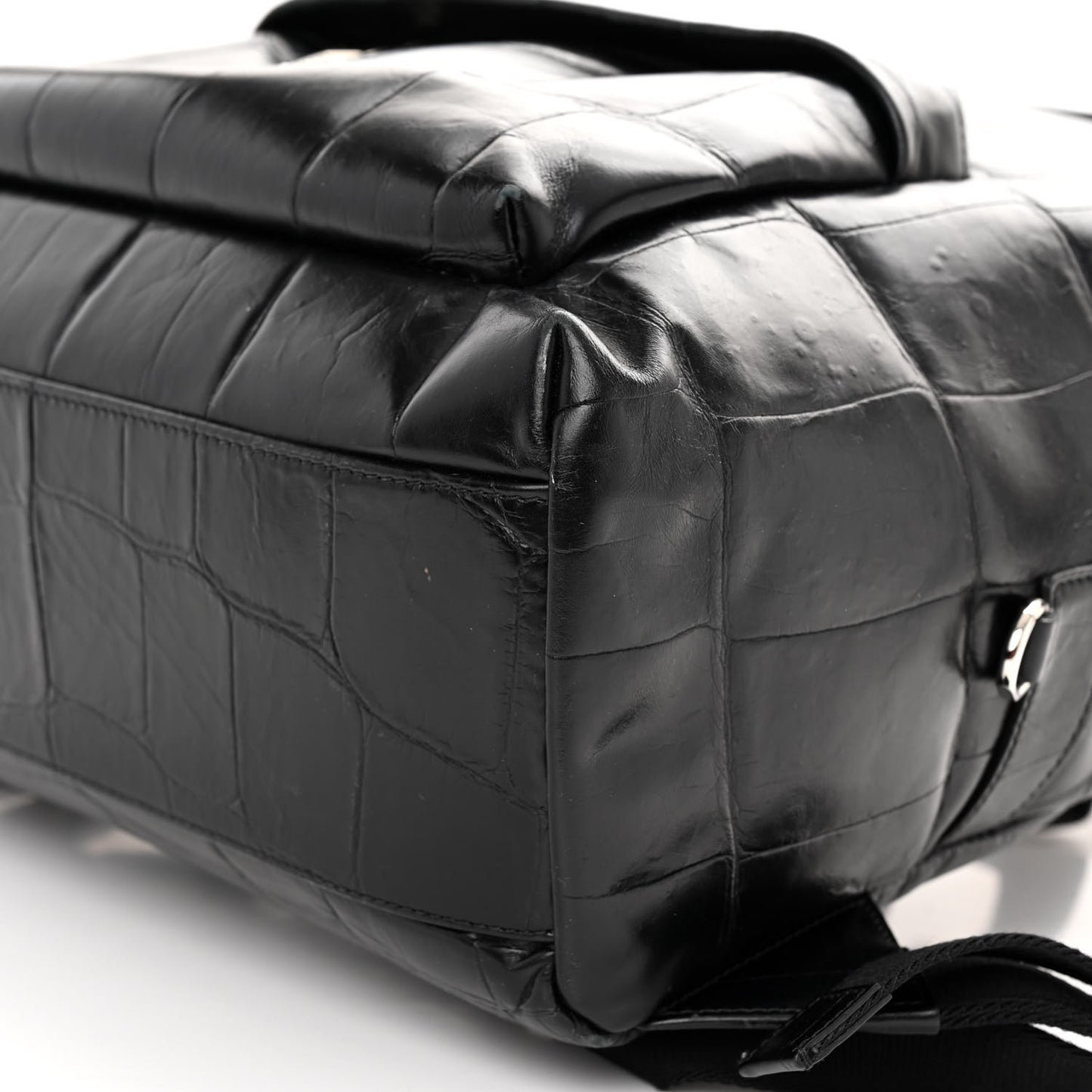 Calfskin Crocodile Embossed Double U Backpack Black