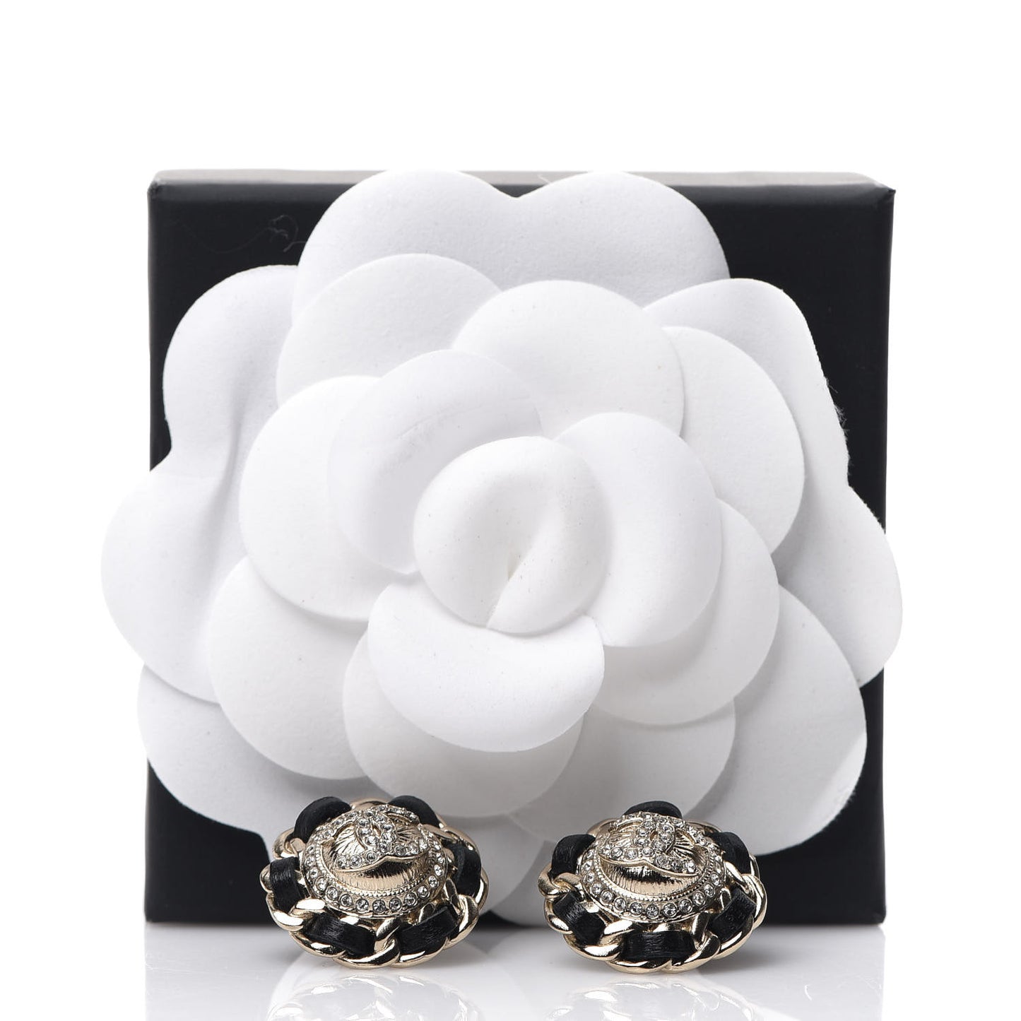 Crystal Lambskin Chain Around CC Earrings Gold Black