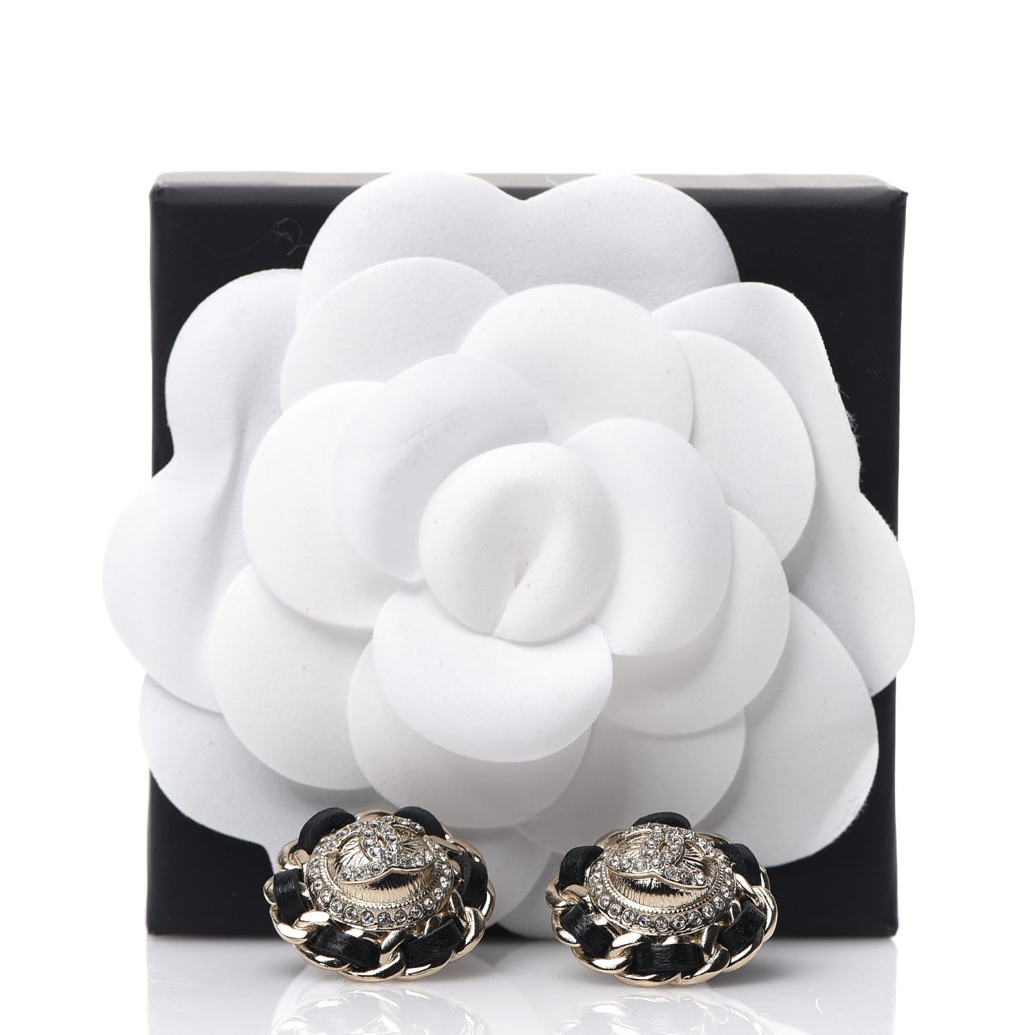 Chanel Crystal Lambskin Chain Around CC Earrings Gold Black 5 of 5