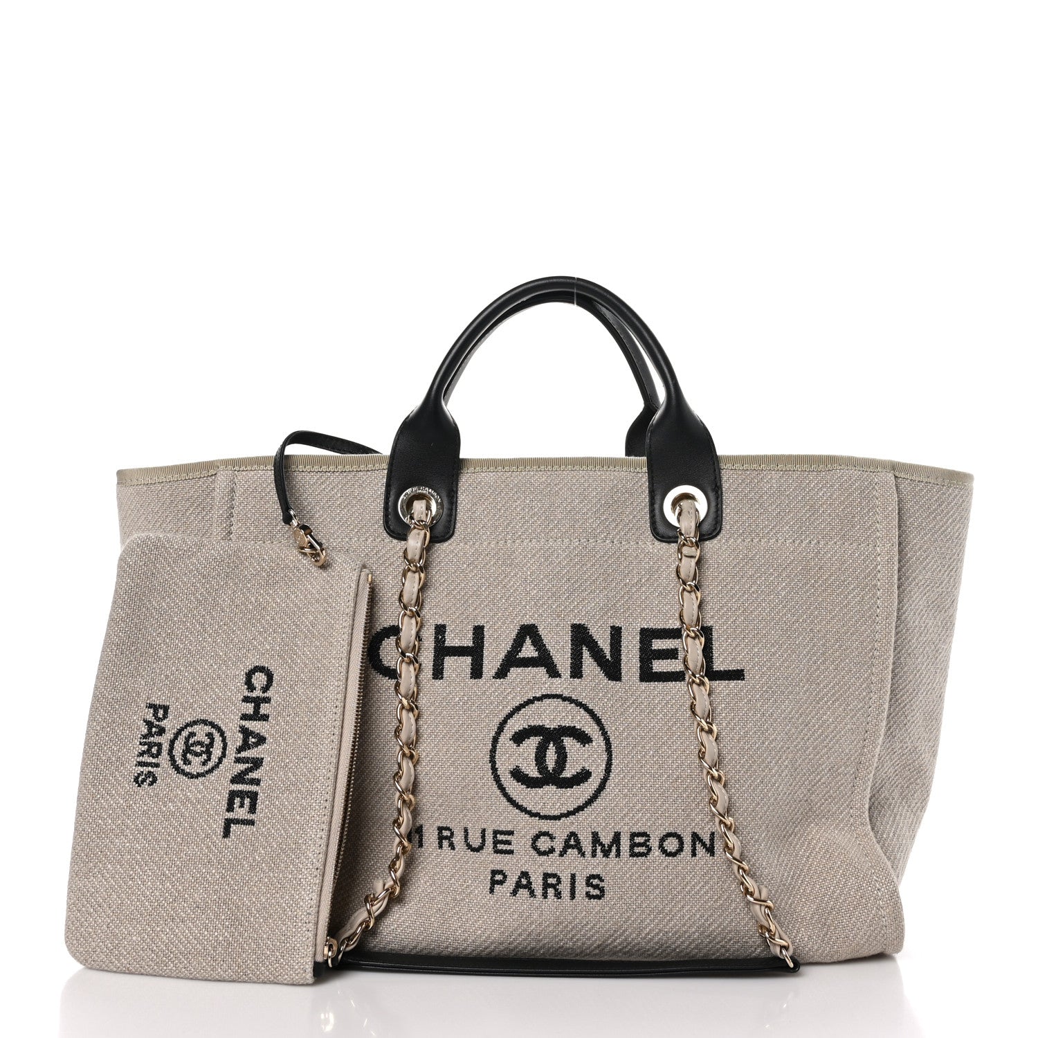 Chanel Mixed Fibers Medium Deauville Tote Beige Black 3 of 10