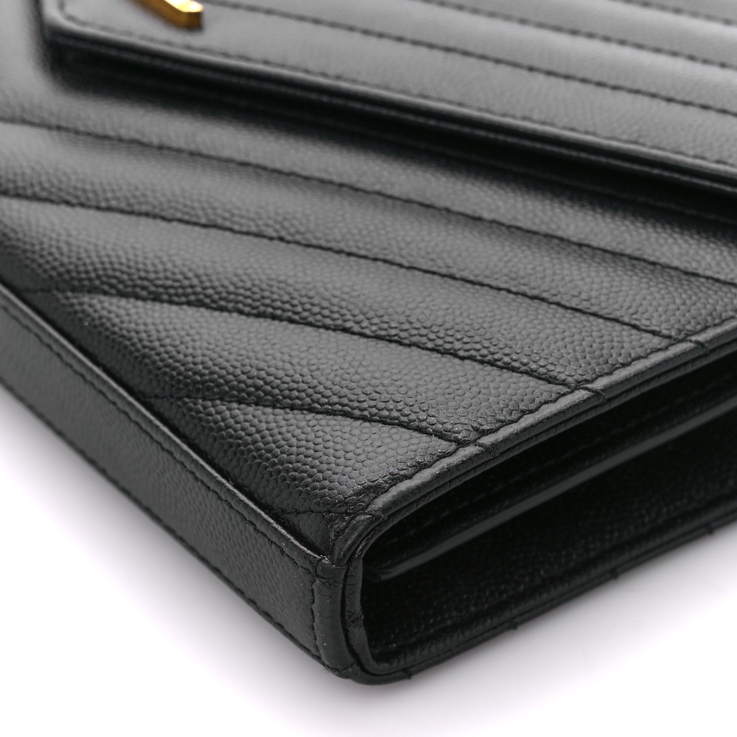 Saint Laurent Grain De Poudre Matelasse Chevron Monogram Chain Wallet Black 10 of 11