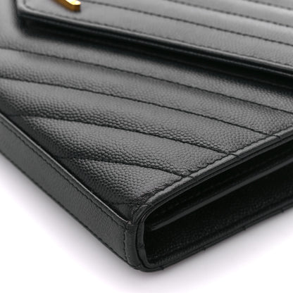 Saint Laurent Grain De Poudre Matelasse Chevron Monogram Chain Wallet Black 10 of 11