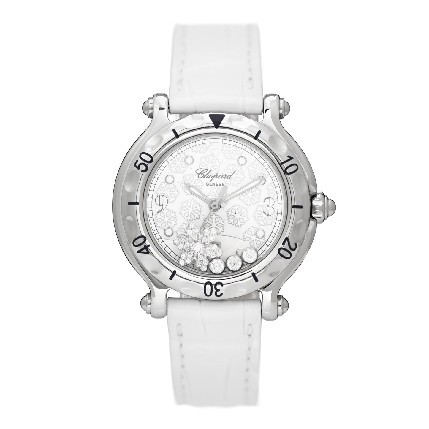 Stainless Steel Alligator 4 Floating Diamond 38mm Happy Sport Snowflake Watch White 28/8948