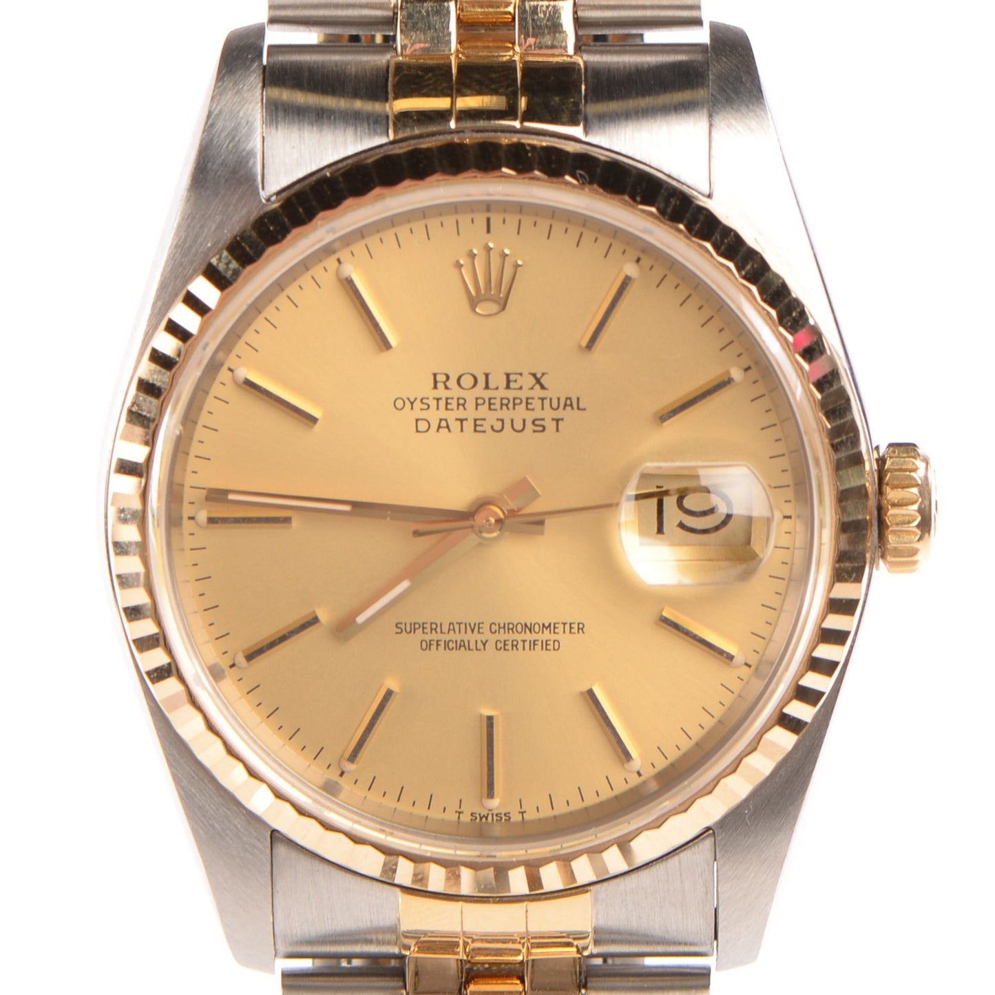 Stainless Steel 18K Yellow Gold 36mm Oyster Perpetual Datejust Watch Champagne 16233