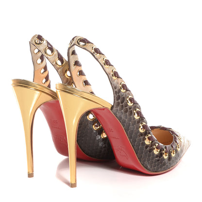 Christian Louboutin Snakeskin Ostri 100 Slingback Pumps 38.5 Natural 4 of 7