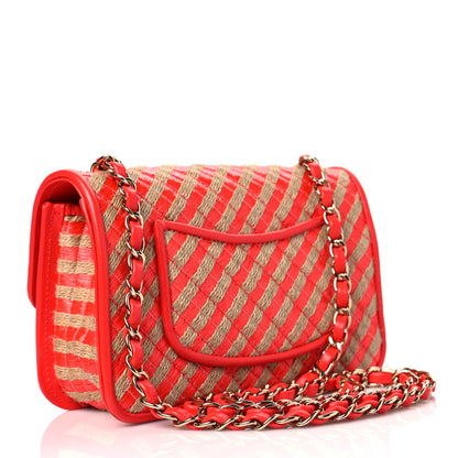 Chanel Raffia Jute Striped Small Urban Jungle Single Flap Red 2 of 7