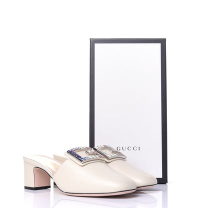 Gucci Malaga Kid Crystal Square G Madelyn Mules 39.5 Vintage White 10 of 10
