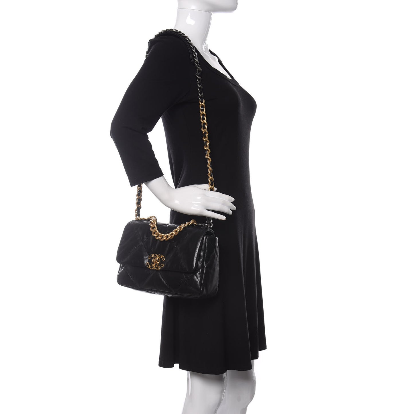 Goatskin Quilted Medium Chanel 19 Flap Black